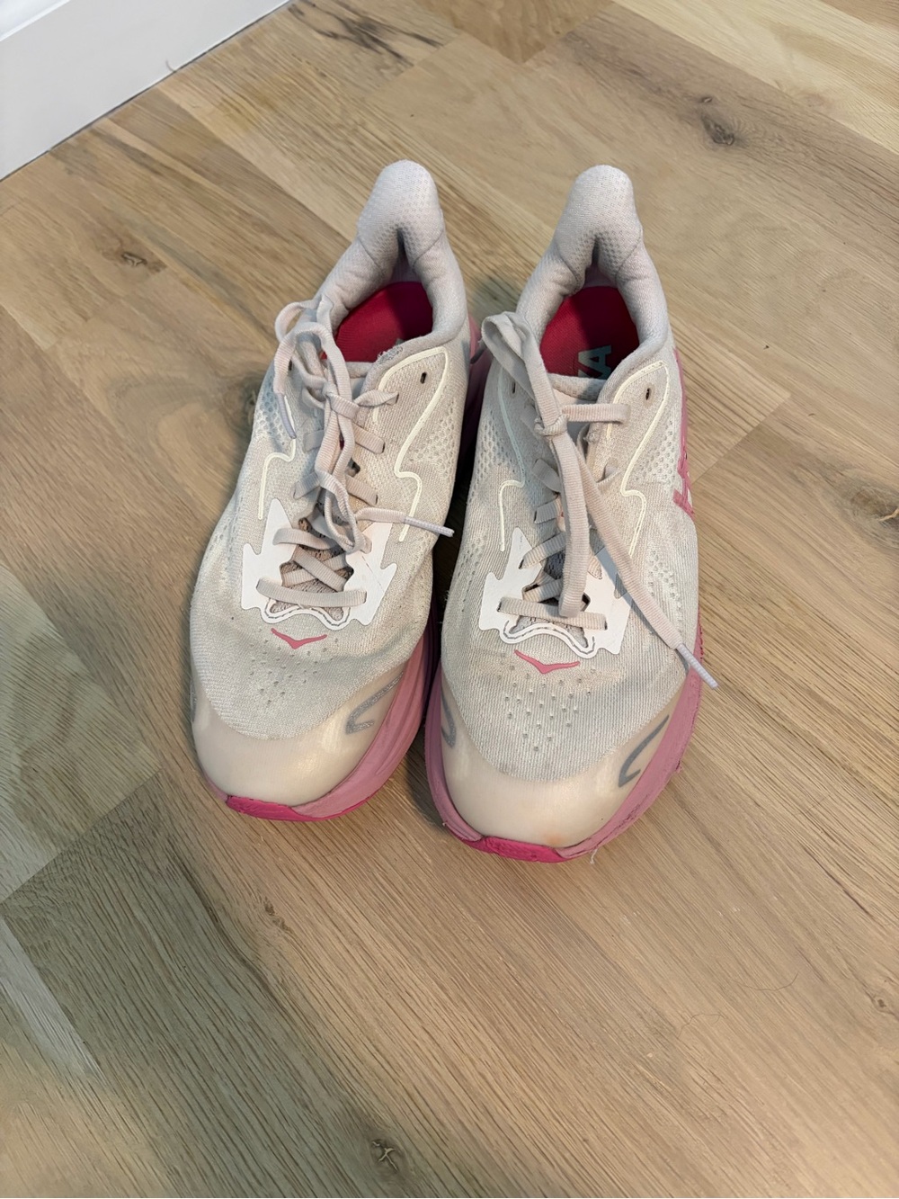 Hoka Big Kids White and Pink Athletic Shoes - Picture 2 of 8